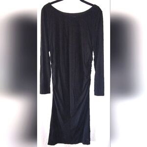 J. Peterman Black Long Sleeve Ruched Sides Long Dress Size Medium
